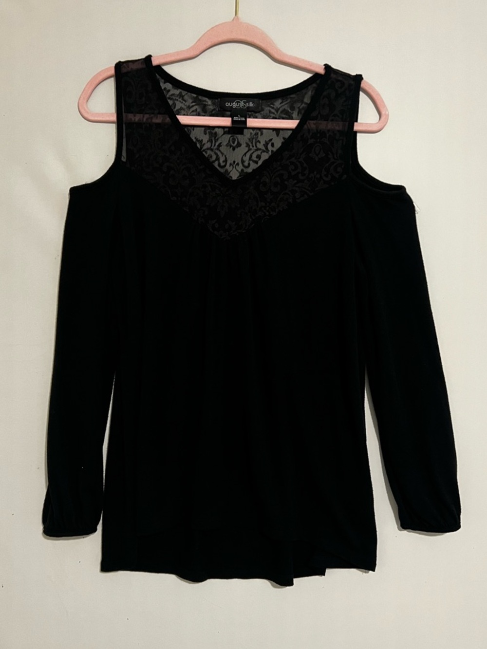 August Silk Womens Large Long Sleeve Cold Shoulder Dark Romantic Whimsigoth Mesh